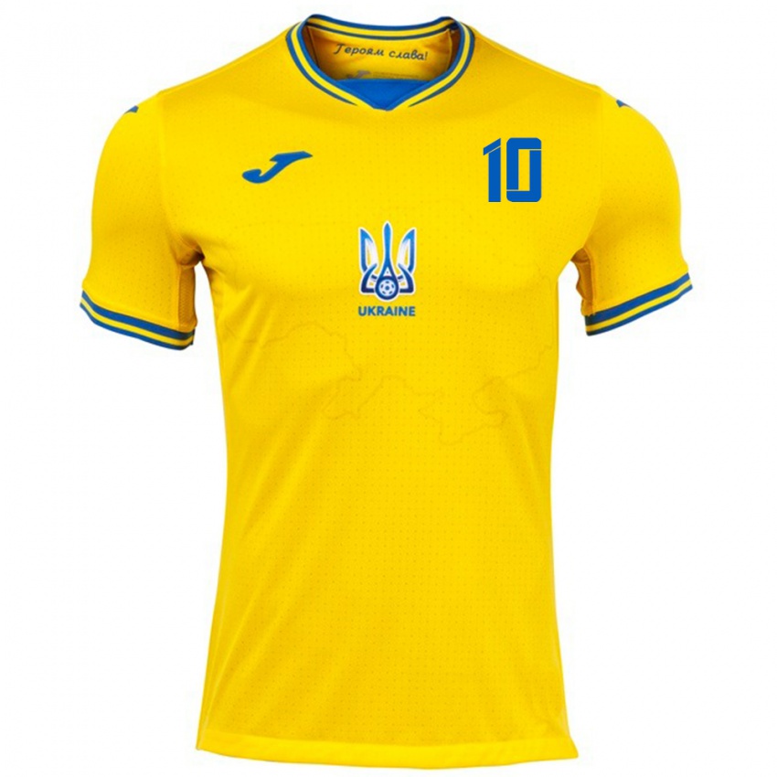 Kinder Ukraine Mykhaylo Mudryk #10 Gelb Heimtrikot Trikot 24-26 T-Shirt Schweiz