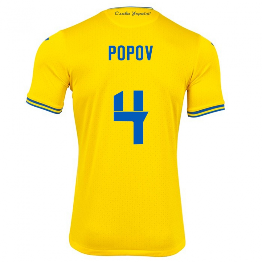 Kinder Ukraine Denys Popov #4 Gelb Heimtrikot Trikot 24-26 T-Shirt Schweiz