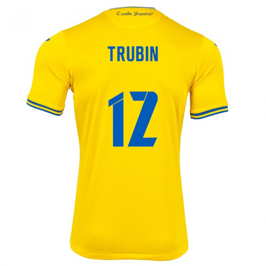 Kinder Ukraine Anatoliy Trubin #12 Gelb Heimtrikot Trikot 24-26 T-Shirt Schweiz