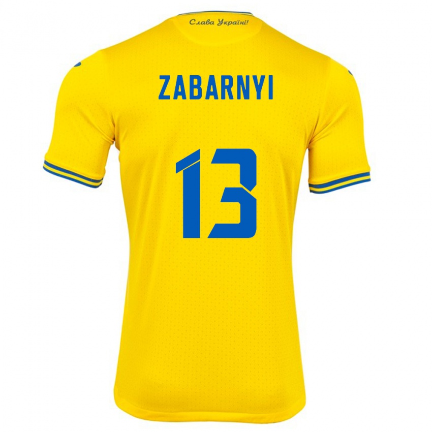 Kinder Ukraine Ilya Zabarnyi #13 Gelb Heimtrikot Trikot 24-26 T-Shirt Schweiz