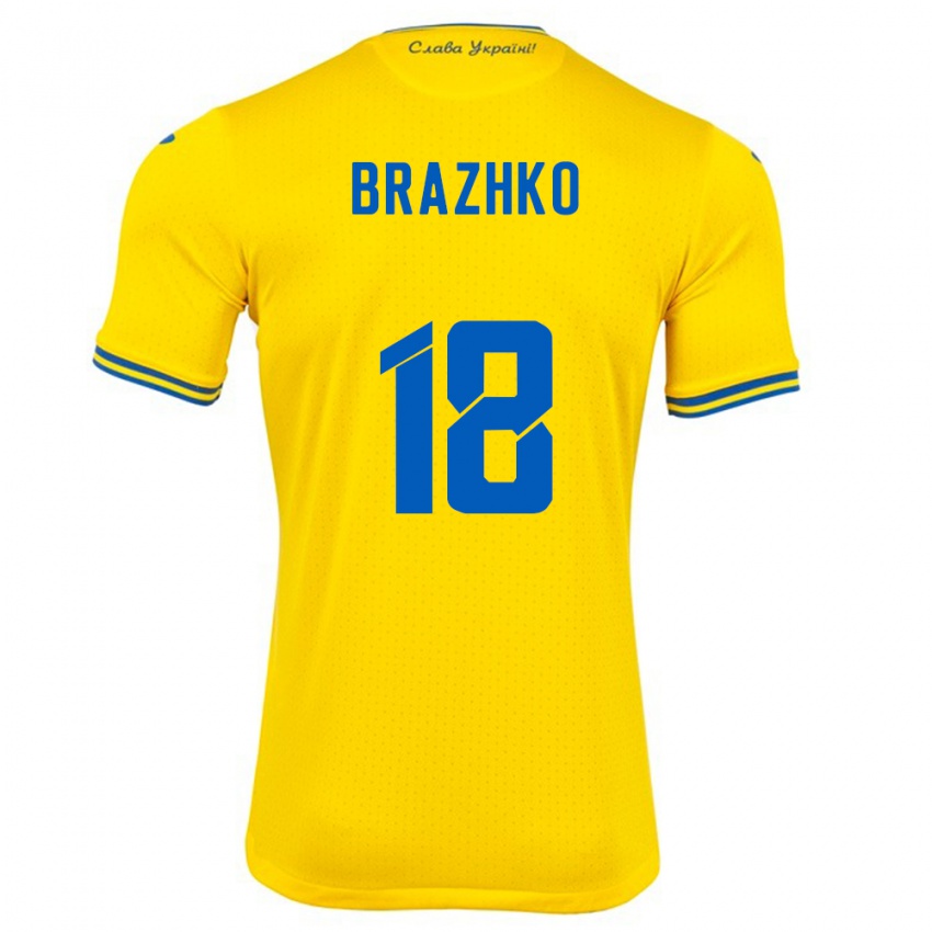 Kinder Ukraine Volodymyr Brazhko #18 Gelb Heimtrikot Trikot 24-26 T-Shirt Schweiz