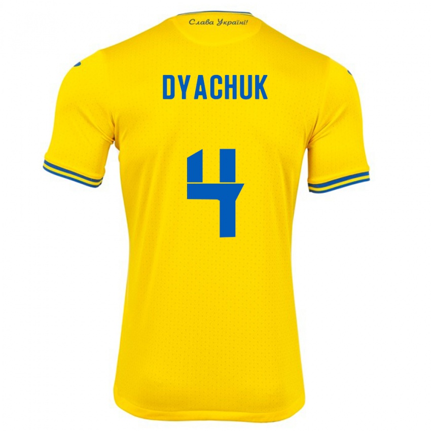 Kinder Ukraine Maksym Dyachuk #4 Gelb Heimtrikot Trikot 24-26 T-Shirt Schweiz