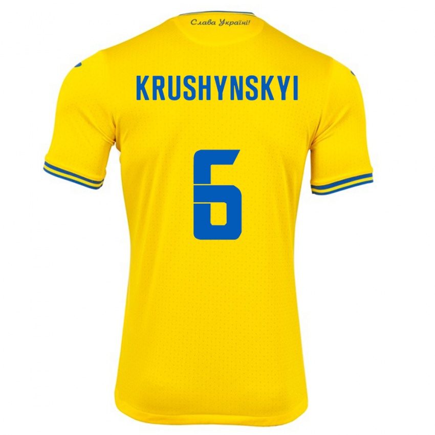 Kinder Ukraine Borys Krushynskyi #6 Gelb Heimtrikot Trikot 24-26 T-Shirt Schweiz