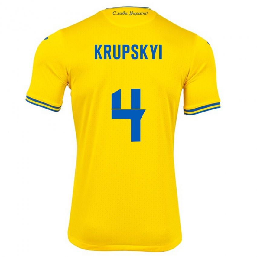 Kinder Ukraine Ilya Krupskyi #4 Gelb Heimtrikot Trikot 24-26 T-Shirt Schweiz