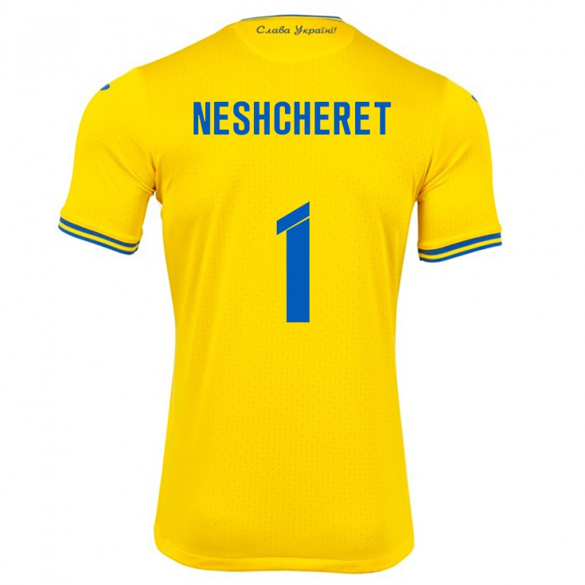 Kinder Ukraine Ruslan Neshcheret #1 Gelb Heimtrikot Trikot 24-26 T-Shirt Schweiz