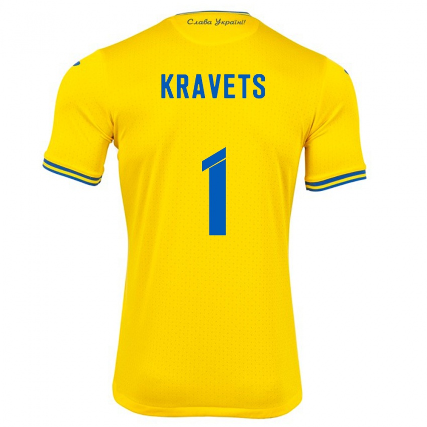 Kinder Ukraine Vladyslav Kravets #1 Gelb Heimtrikot Trikot 24-26 T-Shirt Schweiz