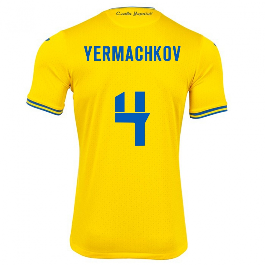 Kinder Ukraine Ivan Yermachkov #4 Gelb Heimtrikot Trikot 24-26 T-Shirt Schweiz