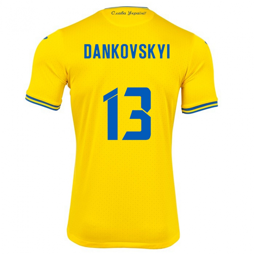 Kinder Ukraine Yegor Dankovskyi #13 Gelb Heimtrikot Trikot 24-26 T-Shirt Schweiz