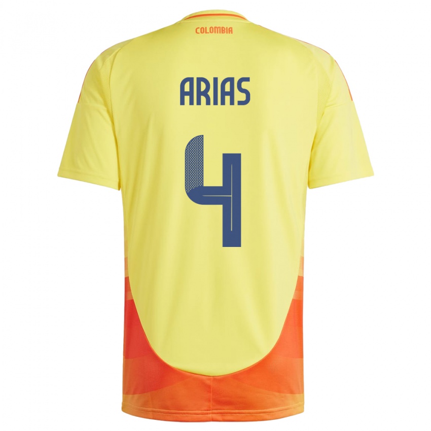 Kinder Kolumbien Santiago Arias #4 Gelb Heimtrikot Trikot 24-26 T-Shirt Schweiz