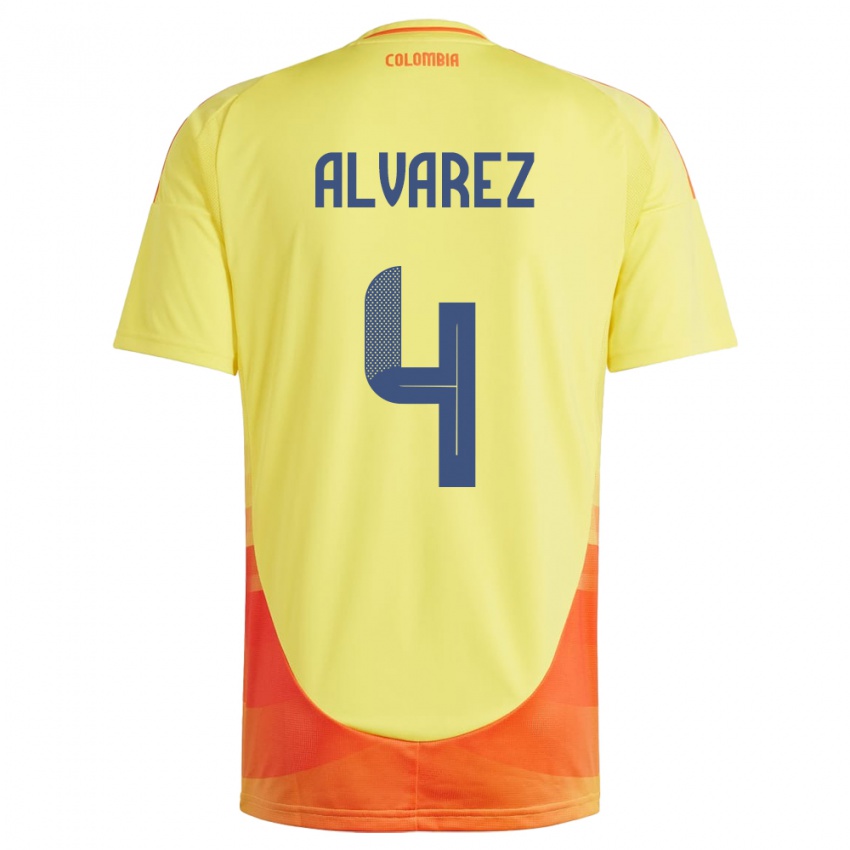 Kinder Kolumbien Fernando Álvarez #4 Gelb Heimtrikot Trikot 24-26 T-Shirt Schweiz