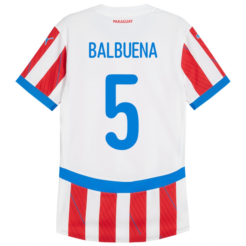 Kinder Paraguay Fabián Balbuena #5 Weiß Rot Heimtrikot Trikot 24-26 T-Shirt Schweiz