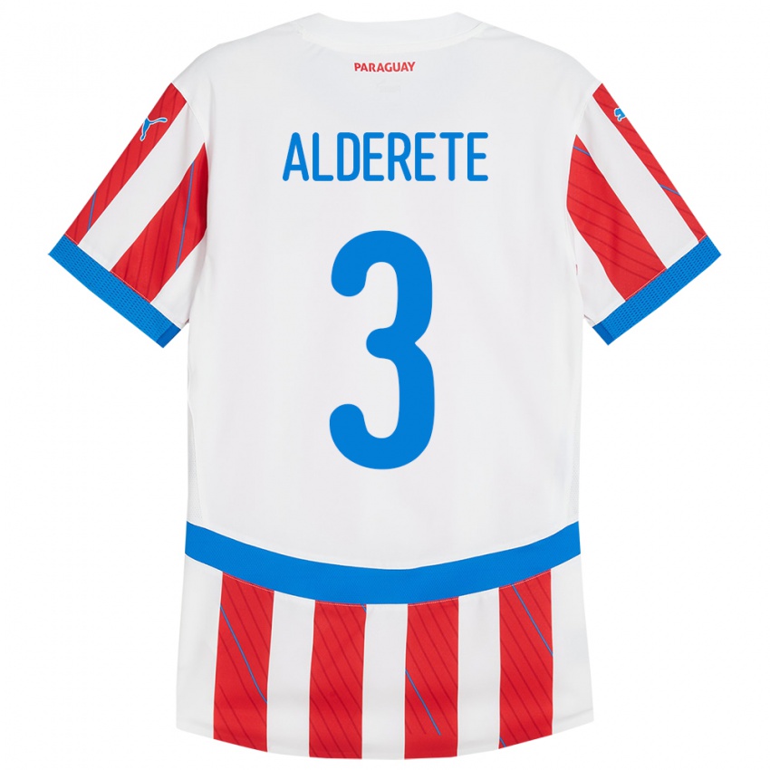 Kinder Paraguay Omar Alderete #3 Weiß Rot Heimtrikot Trikot 24-26 T-Shirt Schweiz