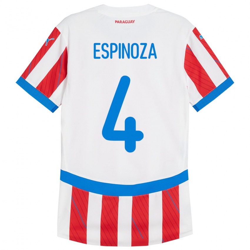 Kinder Paraguay Matías Espinoza #4 Weiß Rot Heimtrikot Trikot 24-26 T-Shirt Schweiz