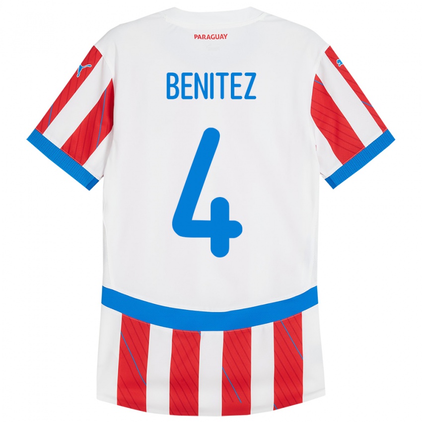 Kinder Paraguay Gastón Benítez #4 Weiß Rot Heimtrikot Trikot 24-26 T-Shirt Schweiz