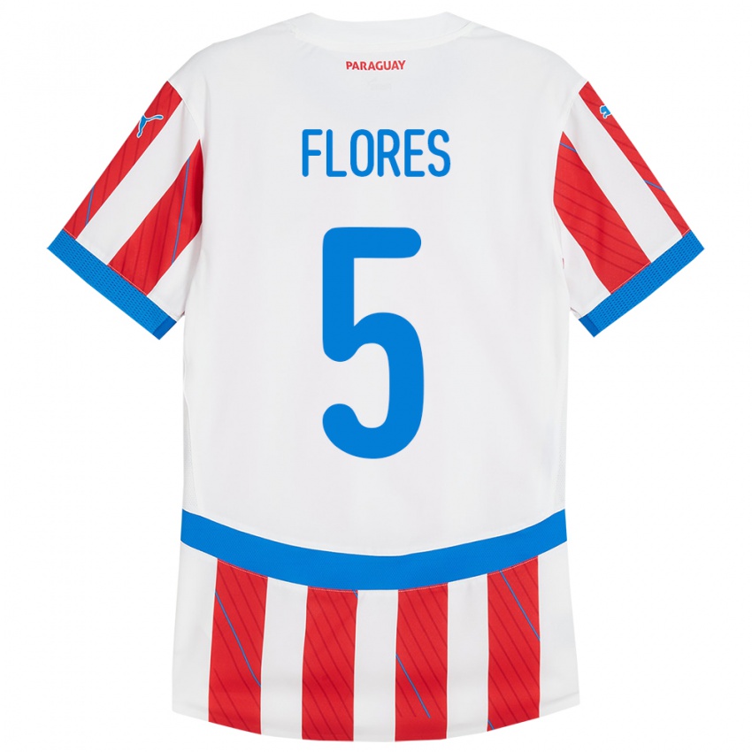 Kinder Paraguay Gilberto Flores #5 Weiß Rot Heimtrikot Trikot 24-26 T-Shirt Schweiz