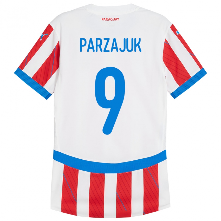 Kinder Paraguay Kevin Parzajuk #9 Weiß Rot Heimtrikot Trikot 24-26 T-Shirt Schweiz