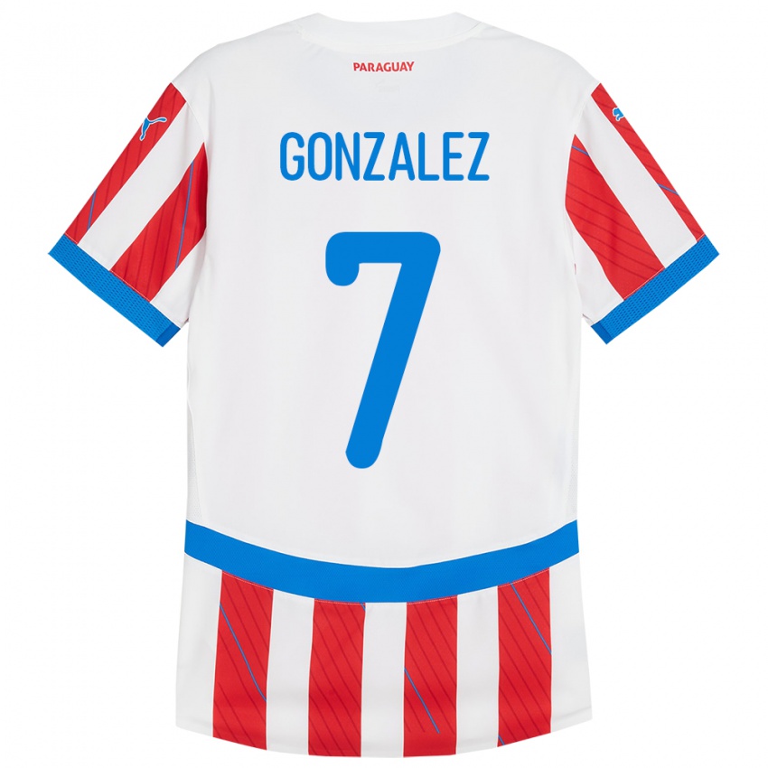 Kinder Paraguay Diego González #7 Weiß Rot Heimtrikot Trikot 24-26 T-Shirt Schweiz