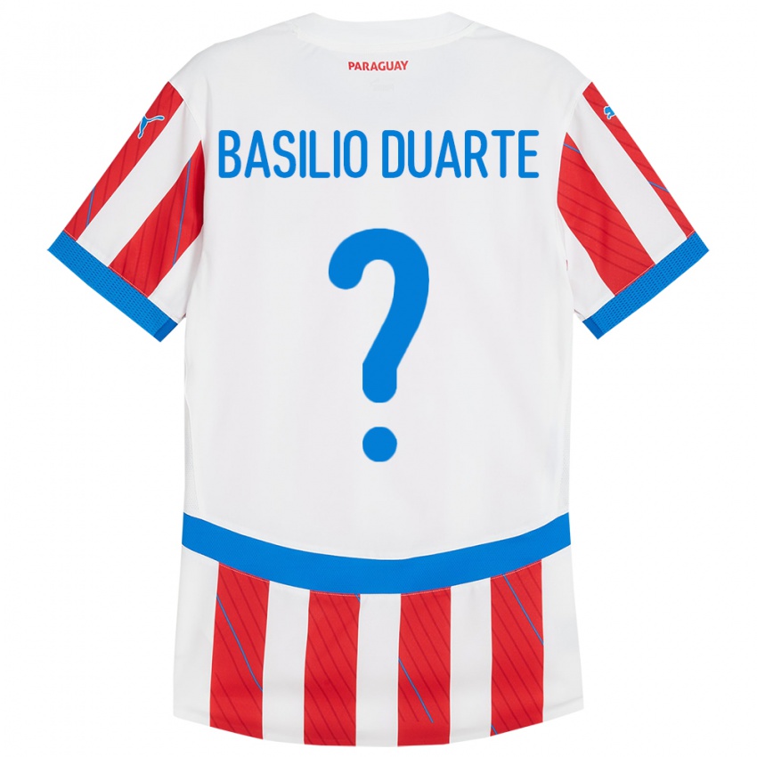 Kinder Paraguay Basilio Duarte #0 Weiß Rot Heimtrikot Trikot 24-26 T-Shirt Schweiz