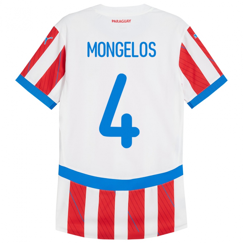 Kinder Paraguay Rolando Mongelós #4 Weiß Rot Heimtrikot Trikot 24-26 T-Shirt Schweiz