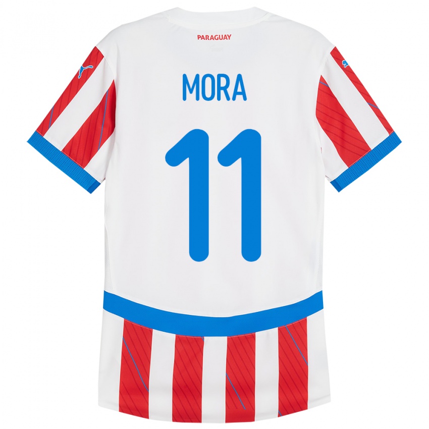 Kinder Paraguay Jorge Mora #11 Weiß Rot Heimtrikot Trikot 24-26 T-Shirt Schweiz
