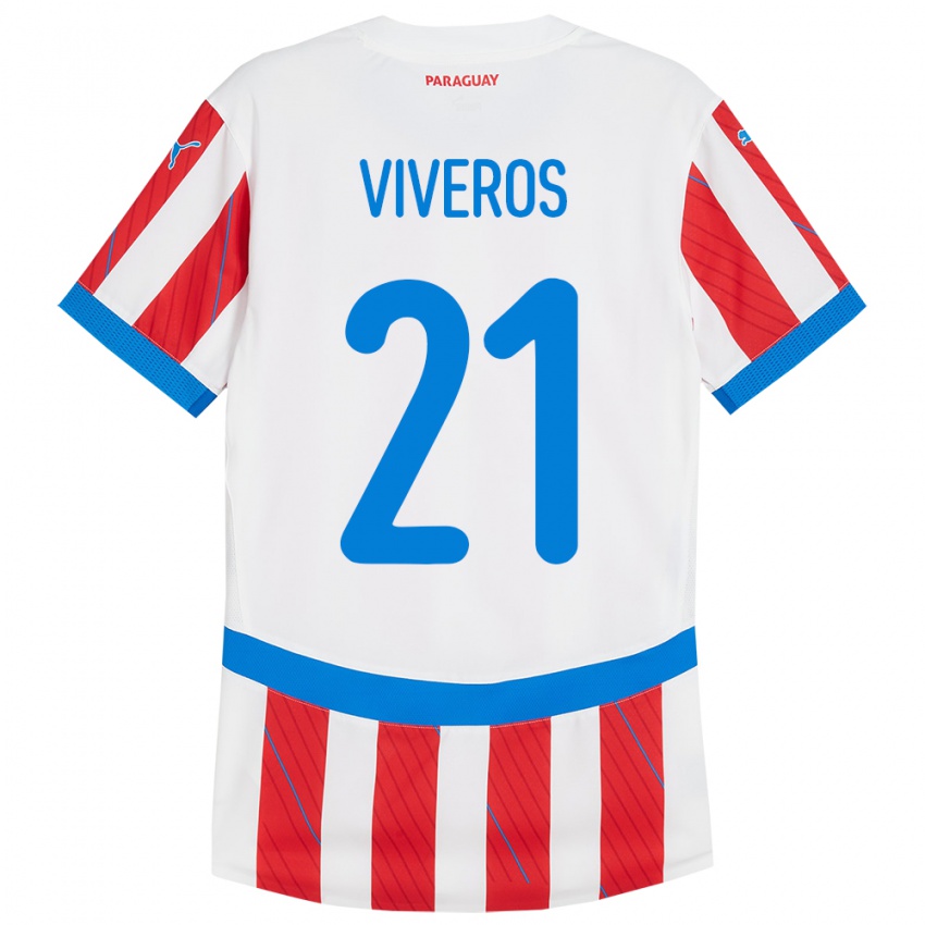 Kinder Paraguay Fernando Viveros #21 Weiß Rot Heimtrikot Trikot 24-26 T-Shirt Schweiz