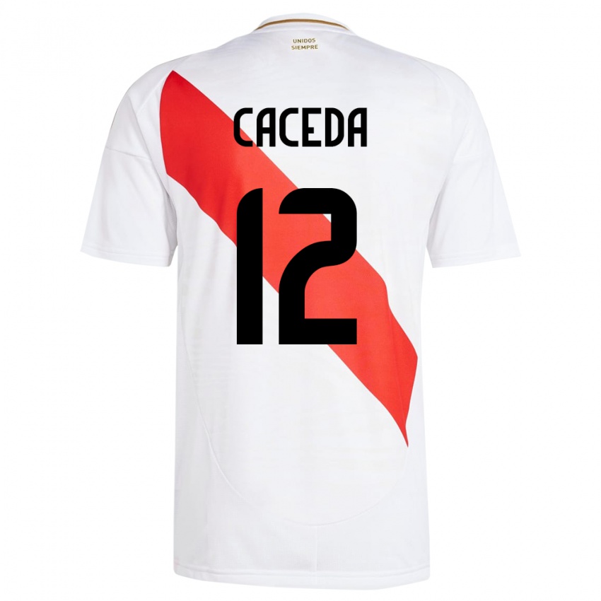 Kinder Peru Carlos Cáceda #12 Weiß Heimtrikot Trikot 24-26 T-Shirt Schweiz