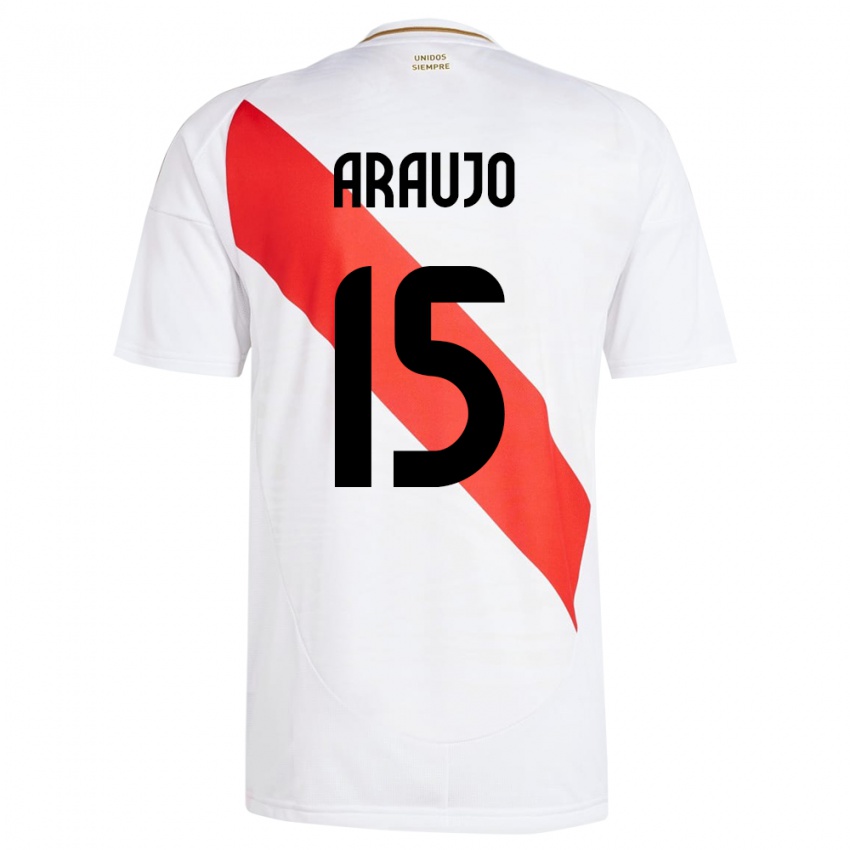 Kinder Peru Miguel Araujo #15 Weiß Heimtrikot Trikot 24-26 T-Shirt Schweiz