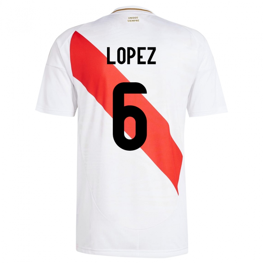 Kinder Peru Marcos López #6 Weiß Heimtrikot Trikot 24-26 T-Shirt Schweiz