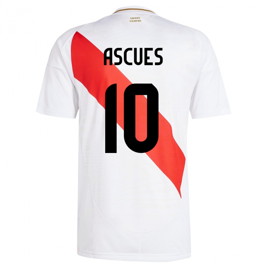 Kinder Peru Adrián Ascues #10 Weiß Heimtrikot Trikot 24-26 T-Shirt Schweiz