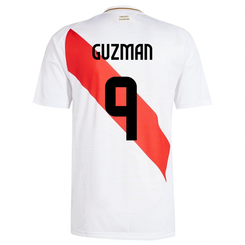 Kinder Peru Víctor Guzmán #9 Weiß Heimtrikot Trikot 24-26 T-Shirt Schweiz