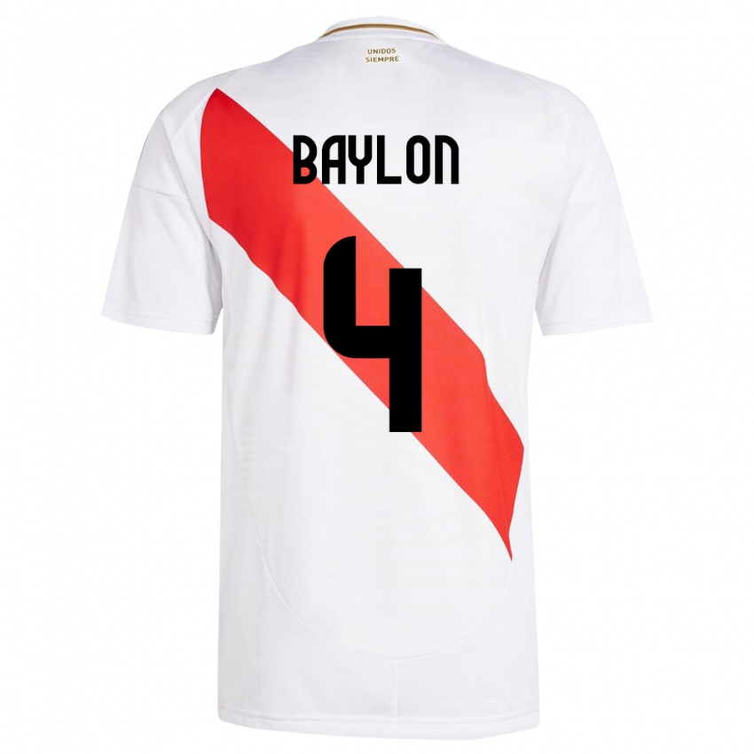 Kinder Peru Luis Baylón #4 Weiß Heimtrikot Trikot 24-26 T-Shirt Schweiz