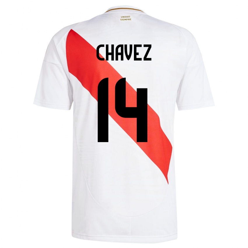 Kinder Peru Felipe Chávez #14 Weiß Heimtrikot Trikot 24-26 T-Shirt Schweiz