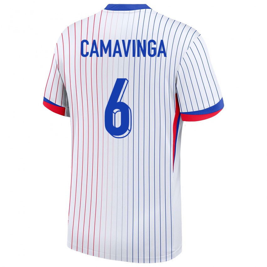 Enfant Maillot France Eduardo Camavinga #6 Blanc Tenues Extérieur 24-26 T-Shirt Suisse