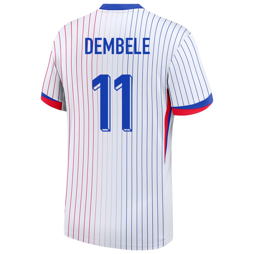 Enfant Maillot France Ousmane Dembele #11 Blanc Tenues Extérieur 24-26 T-Shirt Suisse