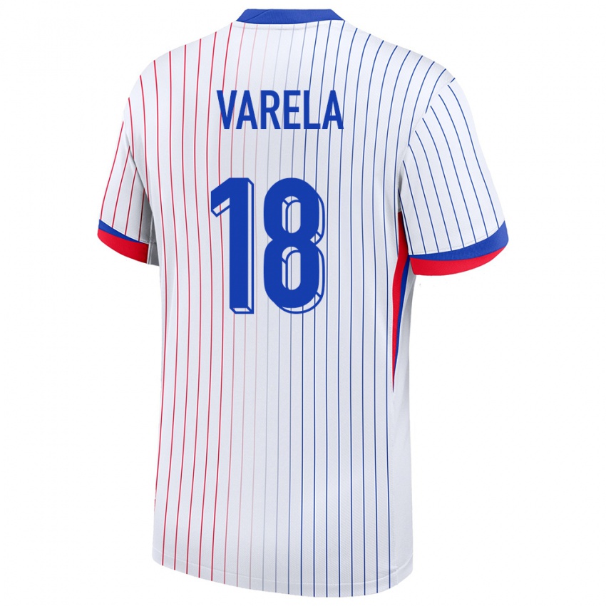 Enfant Maillot France Jordan Varela #18 Blanc Tenues Extérieur 24-26 T-Shirt Suisse