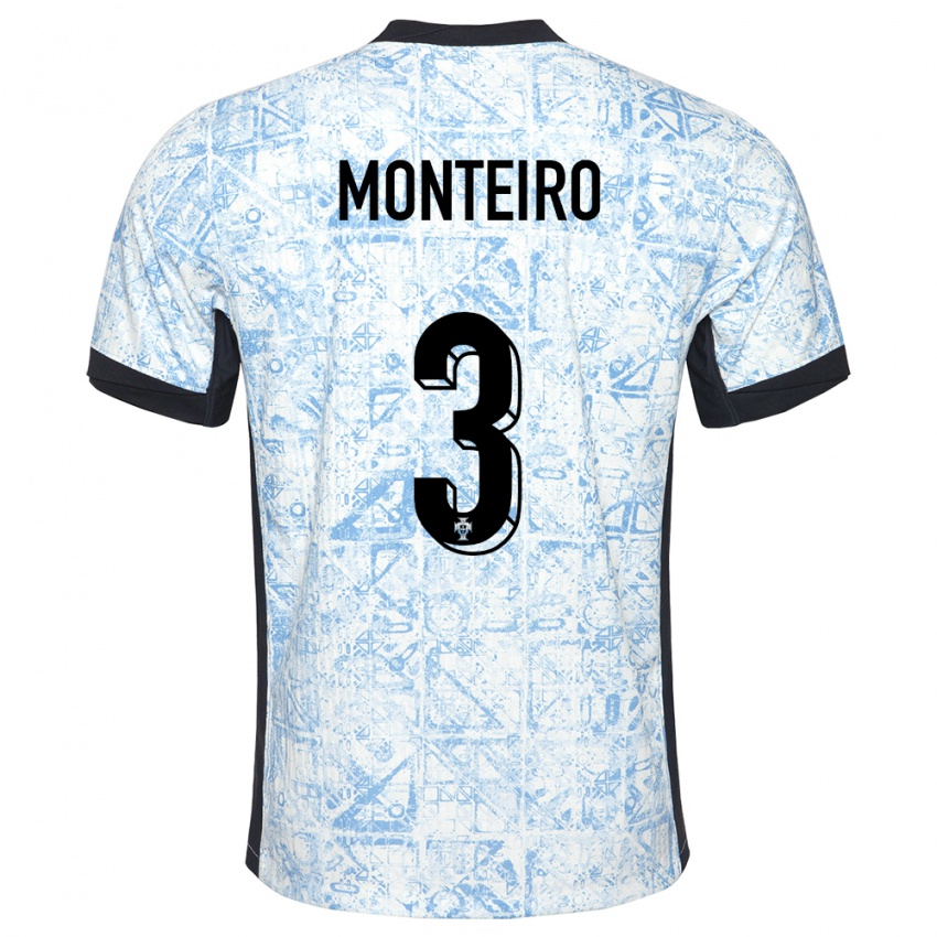 Enfant Maillot Portugal Diogo Monteiro #3 Bleu Crème Tenues Extérieur 24-26 T-Shirt Suisse