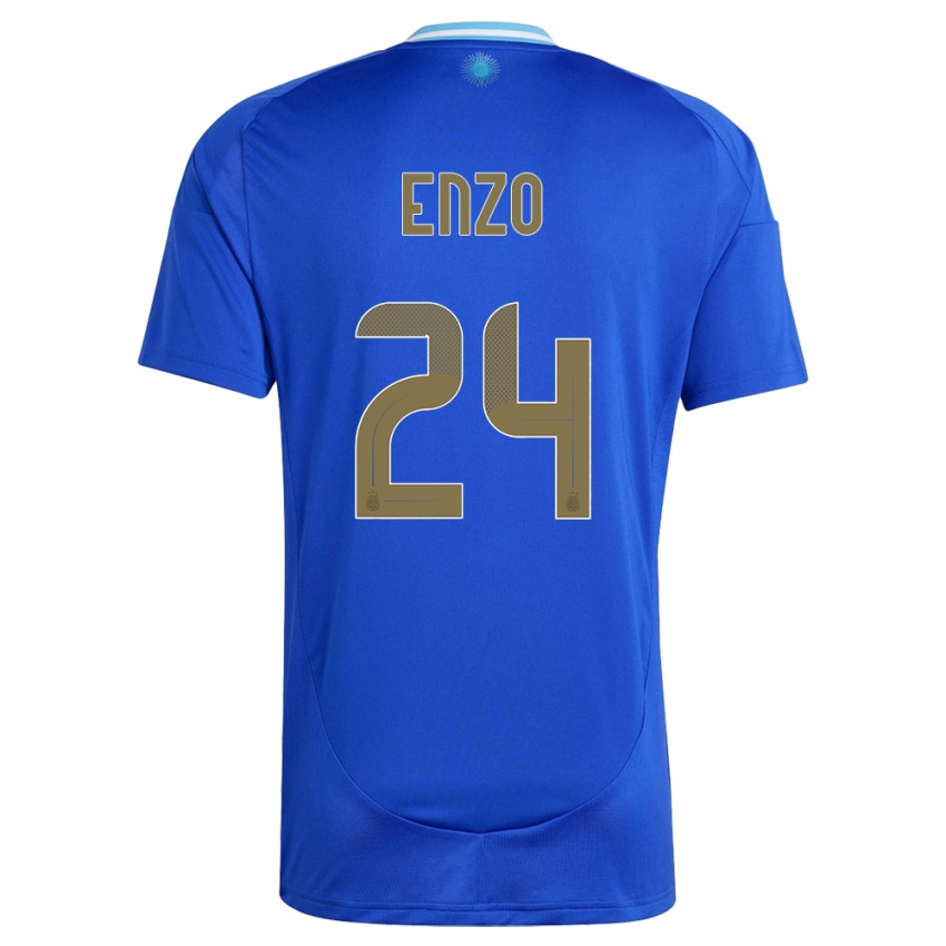 Kinder Argentinien Enzo Fernandez #24 Blau Auswärtstrikot Trikot 24-26 T-Shirt Schweiz