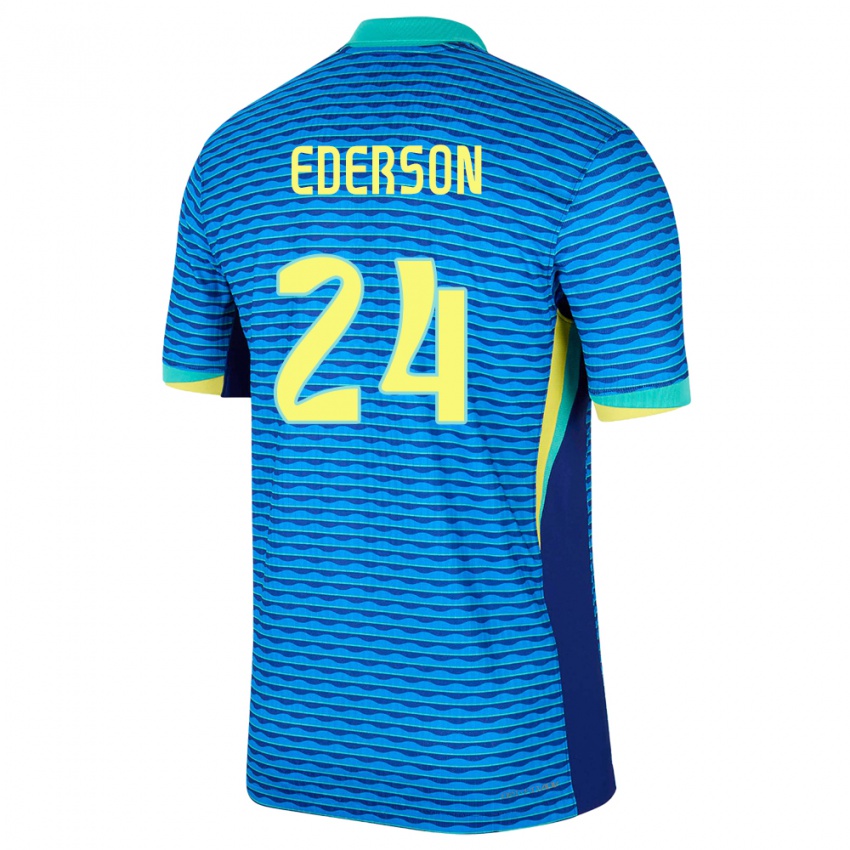 Kinder Brasilien Ederson #24 Blau Auswärtstrikot Trikot 24-26 T-Shirt Schweiz