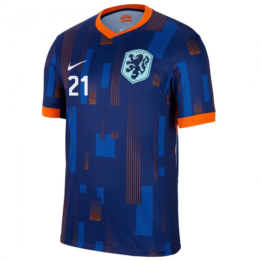 Kinder Niederlande Frenkie De Jong #21 Blau Auswärtstrikot Trikot 24-26 T-Shirt Schweiz