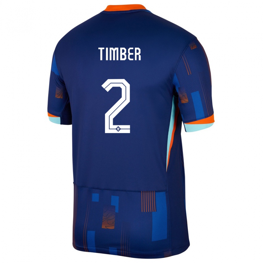Kinder Niederlande Jurrien Timber #2 Blau Auswärtstrikot Trikot 24-26 T-Shirt Schweiz