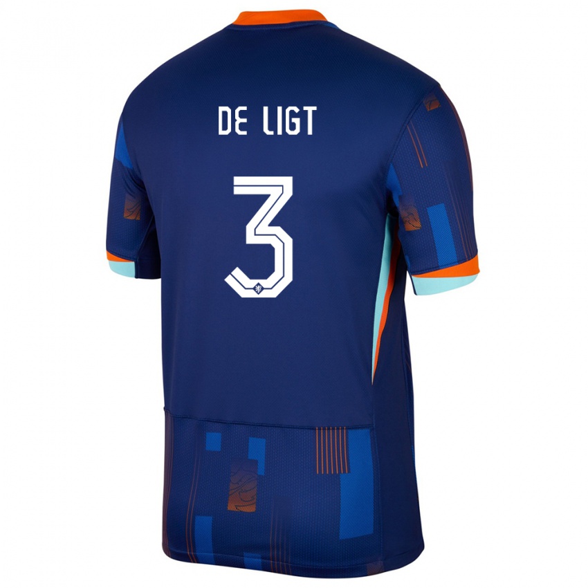 Kinder Niederlande Matthijs De Ligt #3 Blau Auswärtstrikot Trikot 24-26 T-Shirt Schweiz