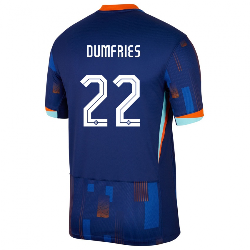 Enfant Maillot Pays-Bas Denzel Dumfries #22 Bleu Tenues Extérieur 24-26 T-Shirt Suisse