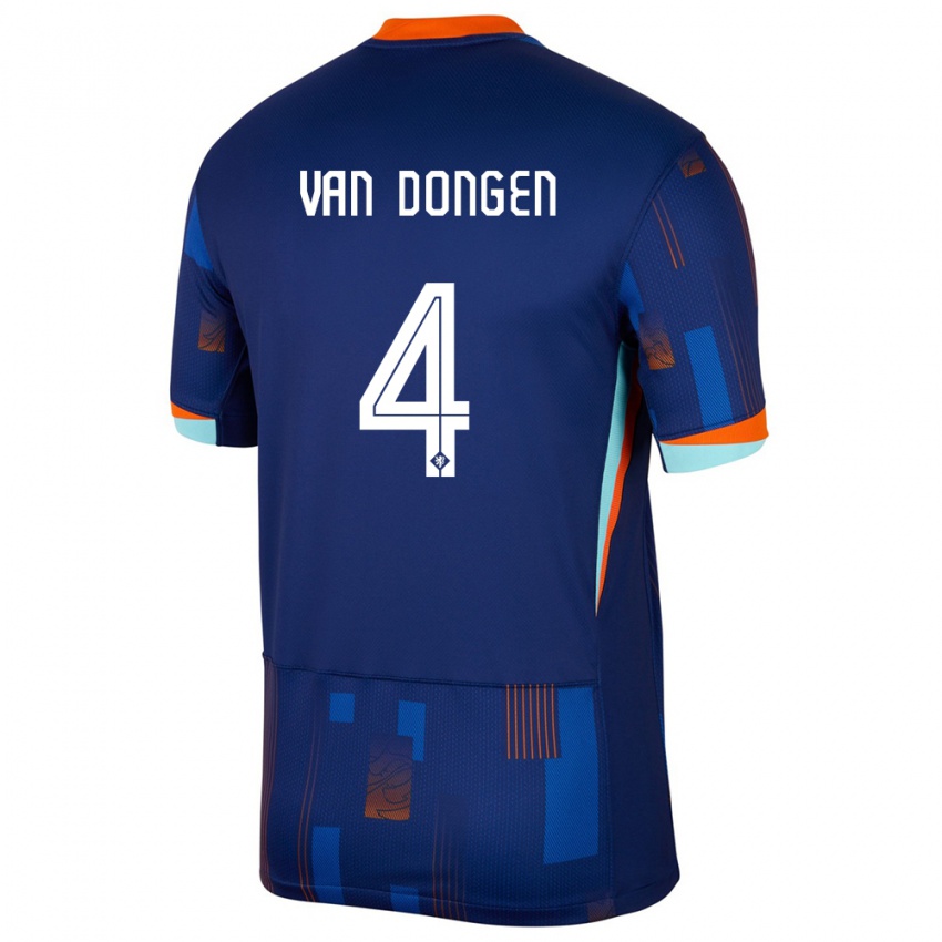 Enfant Maillot Pays-Bas Merel Van Dongen #4 Bleu Tenues Extérieur 24-26 T-Shirt Suisse