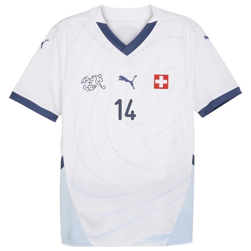 Enfant Maillot Suisse Mohamed Zeki Amdouni #14 Blanc Tenues Extérieur 24-26 T-Shirt Suisse