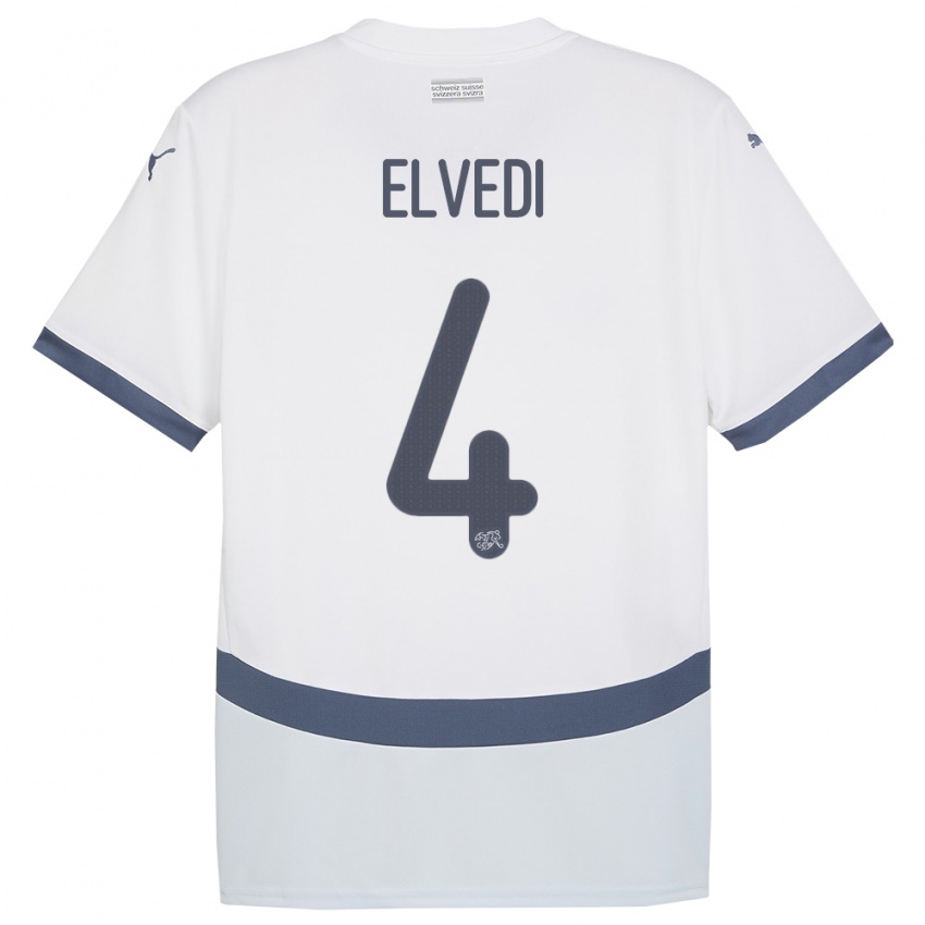 Enfant Maillot Suisse Nico Elvedi #4 Blanc Tenues Extérieur 24-26 T-Shirt Suisse