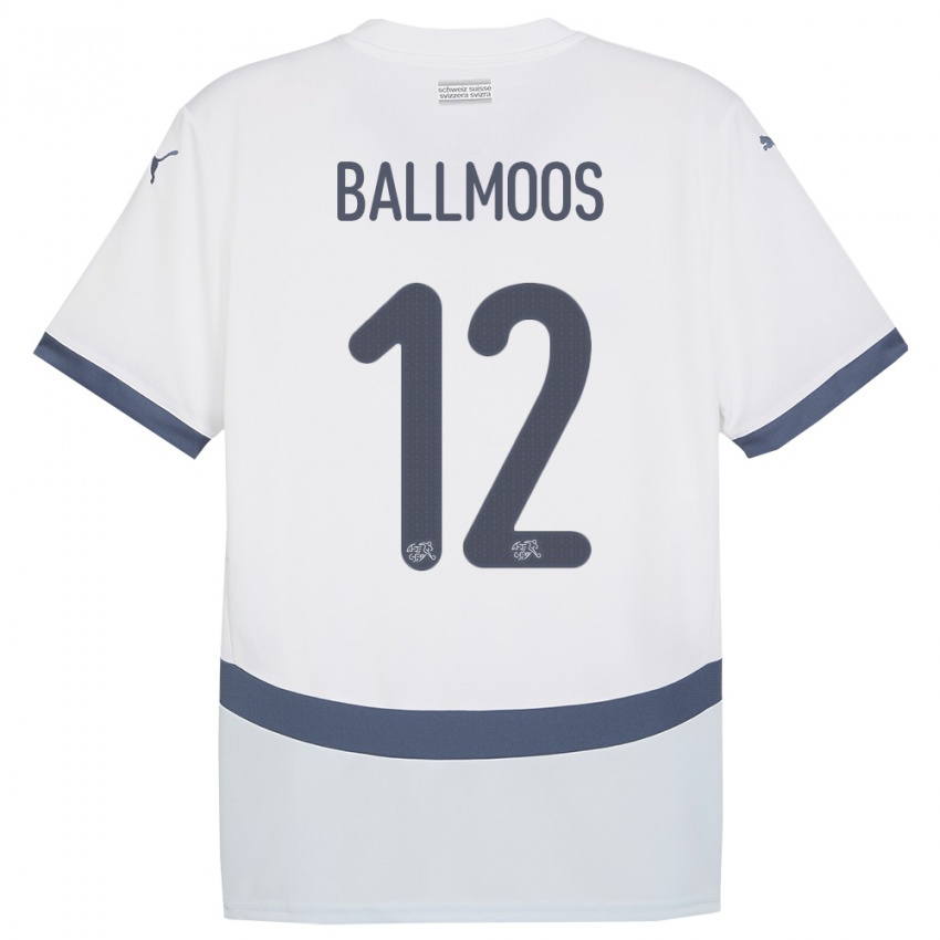 Enfant Maillot Suisse David Von Ballmoos #12 Blanc Tenues Extérieur 24-26 T-Shirt Suisse