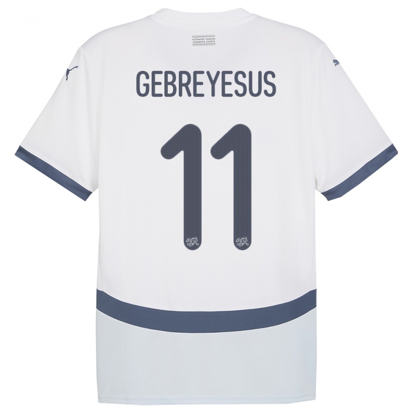 Enfant Maillot Suisse Esey Gebreyesus #11 Blanc Tenues Extérieur 24-26 T-Shirt Suisse