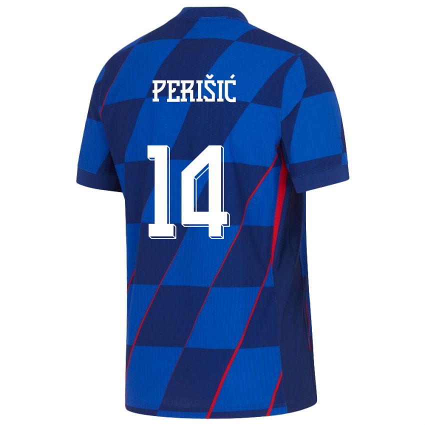 Kinder Kroatien Ivan Perisic #14 Blau Auswärtstrikot Trikot 24-26 T-Shirt Schweiz