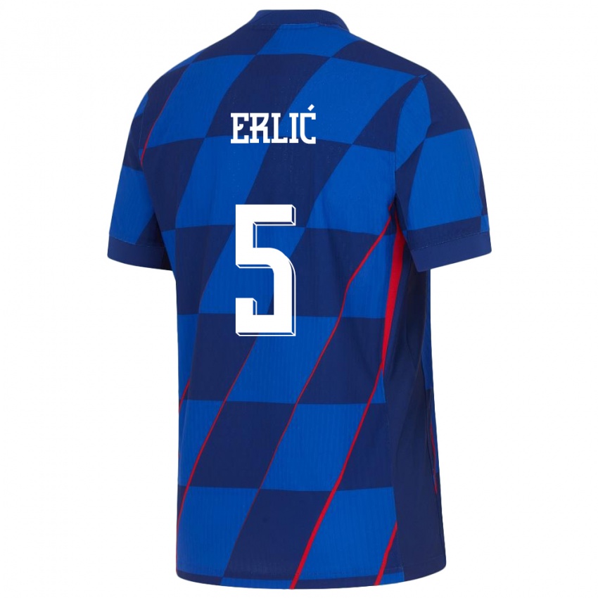 Kinder Kroatien Martin Erlic #5 Blau Auswärtstrikot Trikot 24-26 T-Shirt Schweiz