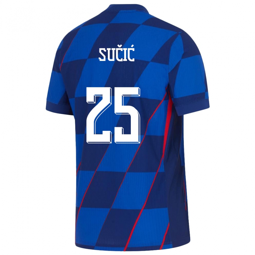 Kinder Kroatien Luka Sucic #25 Blau Auswärtstrikot Trikot 24-26 T-Shirt Schweiz